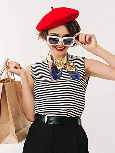 SATINIOR 6 Pieces Wool Beret Hat with Silky Scarf Brooch Solid Color French Beanie Hat for Women - 7