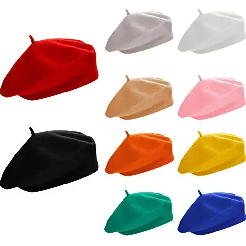 SATINIOR 10 Piece Artificial Wool Beret for Woman, Artist Hat, French Style Polyester Beret Hat Set 