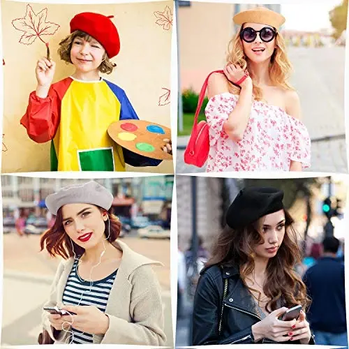 SATINIOR 10 Piece Artificial Wool Beret for Woman, Artist Hat, French Style Polyester Beret Hat Set - 4