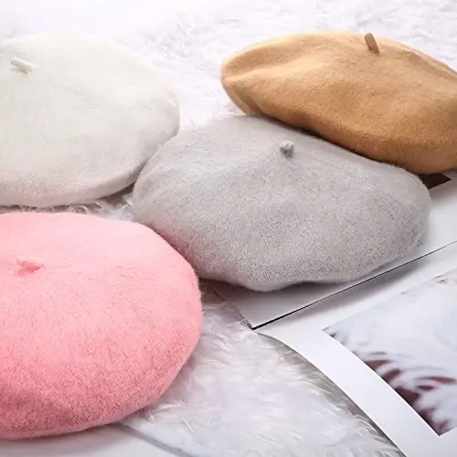 SATINIOR 10 Piece Artificial Wool Beret for Woman, Artist Hat, French Style Polyester Beret Hat Set - 6