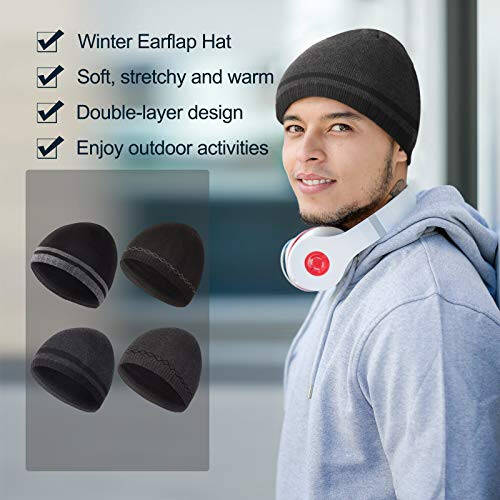 SATINIOR Men Warm Beanie Hat Winter Knitted Cuffed Hat Ski Skull Cap Fleece Lined Beanie - 2