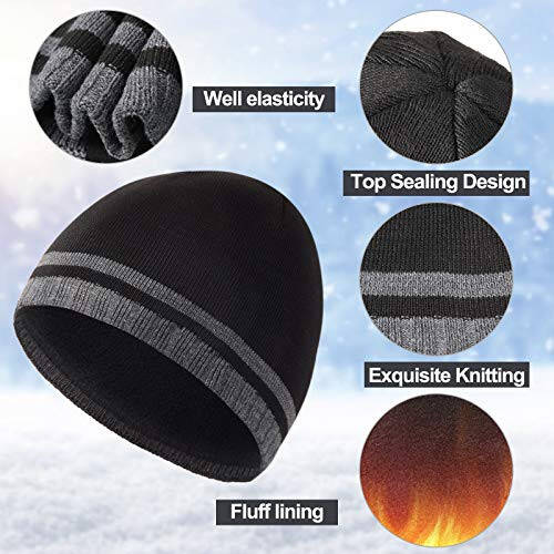 SATINIOR Men Warm Beanie Hat Winter Knitted Cuffed Hat Ski Skull Cap Fleece Lined Beanie - 3