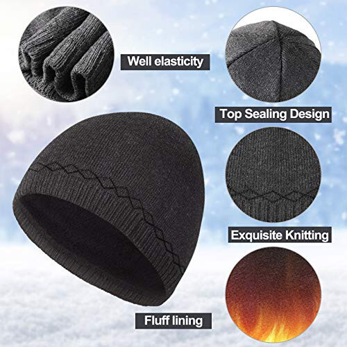 SATINIOR Men Warm Beanie Hat Winter Knitted Cuffed Hat Ski Skull Cap Fleece Lined Beanie - 4