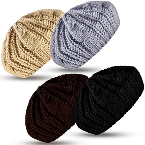 SATINIOR Soft Knit Lightweight Crochet Beret 4 Pieces Beret Hats for Women Knit Autumn Winter Hats - 1