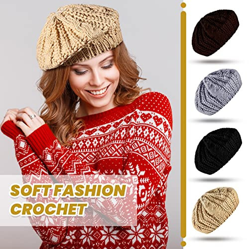 SATINIOR Soft Knit Lightweight Crochet Beret 4 Pieces Beret Hats for Women Knit Autumn Winter Hats - 3