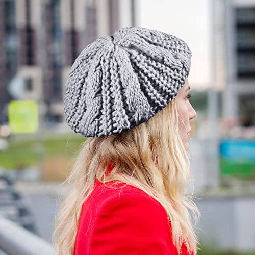 SATINIOR Soft Knit Lightweight Crochet Beret 4 Pieces Beret Hats for Women Knit Autumn Winter Hats - 7