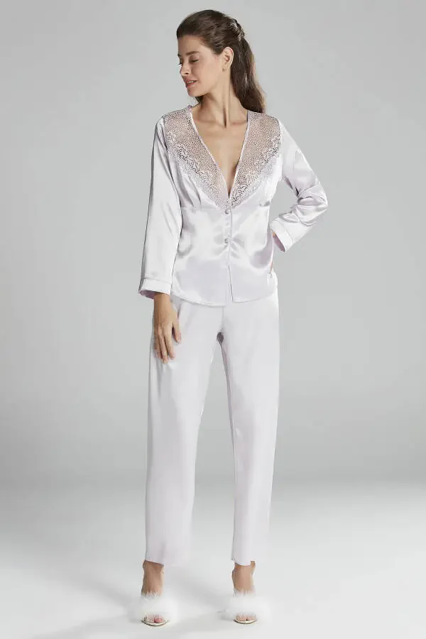 Сатиновый ночной комплект халат пижама шорты 6 шт. свадебный приданое набор - 6425 - 6