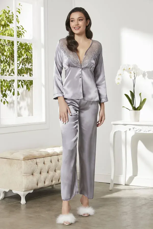 Сатиновый ночной халат пижама комплект шорт 6-местный набор приданого невесты - 6425 - 7