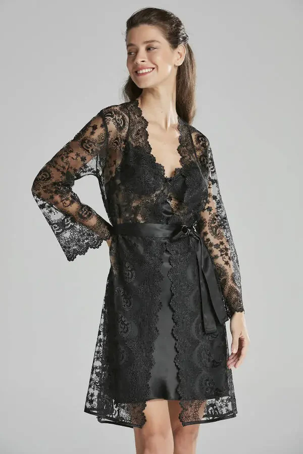 Сатиновый ночной халат пижама комплект шорты комплект 6 штук свадебный набор - 6225 - 2