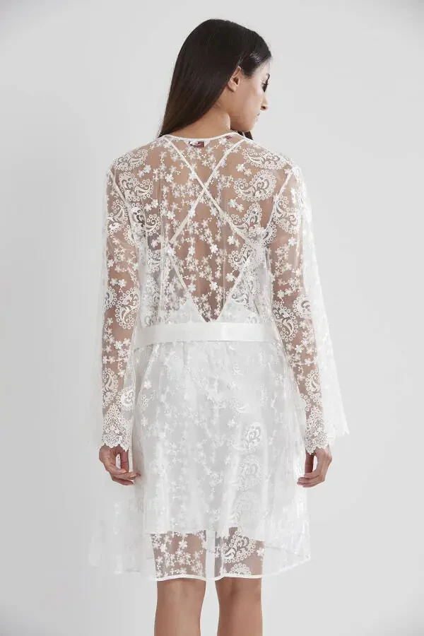 Сатиновый ночной халат пижамный комплект шорт комплект 6 шт. свадебный приданое - 6225 - 5