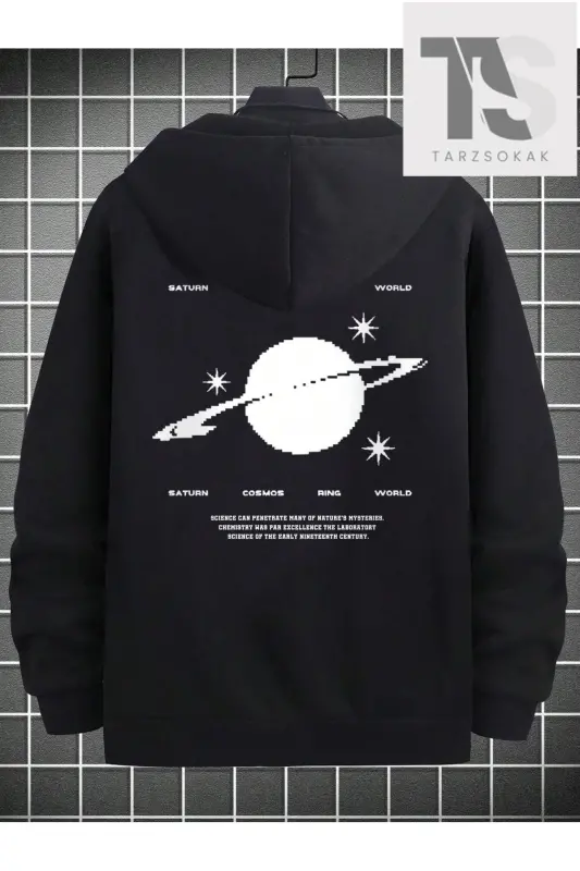 Saturn Cosmos Sweatshirt Fermuarlı - siyah saturn - 2