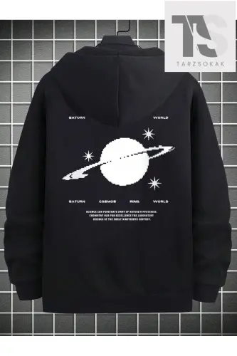 Saturn Cosmos Zippered Sweatshirt - Black Saturn - 2