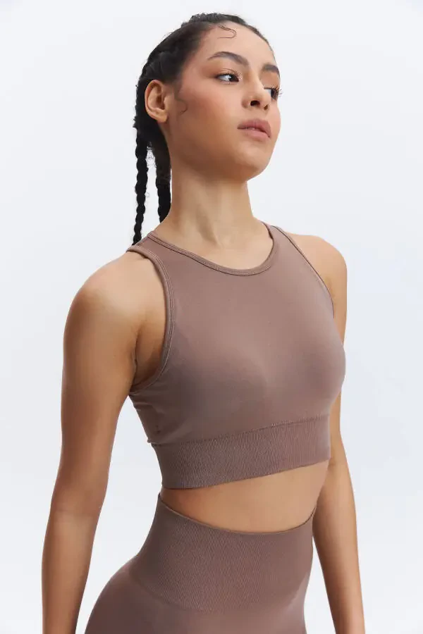 Satya Seamless/dikişsiz Halter Yaka Spor Sütyeni Yoga Büstiyeri-kahverengi - 10
