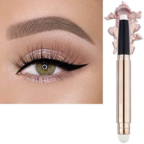 SAUBZEAN Light Gold Eyeshadow Stick Makeup, Waterproof Hypoallergenic Long Lasting Crayon, Glitter Primer Palette Shimmer Eyeliner Pen with Soft Brush - 1