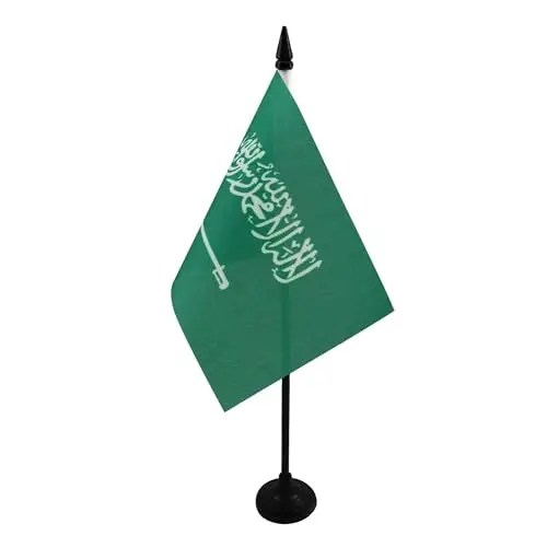 Saudi Arabia Table Flag 4'' x 6'' - Saudi Arabian Desk Flag 15 x 10 cm. - Black plastic stick and base - AZ FLAG - 2