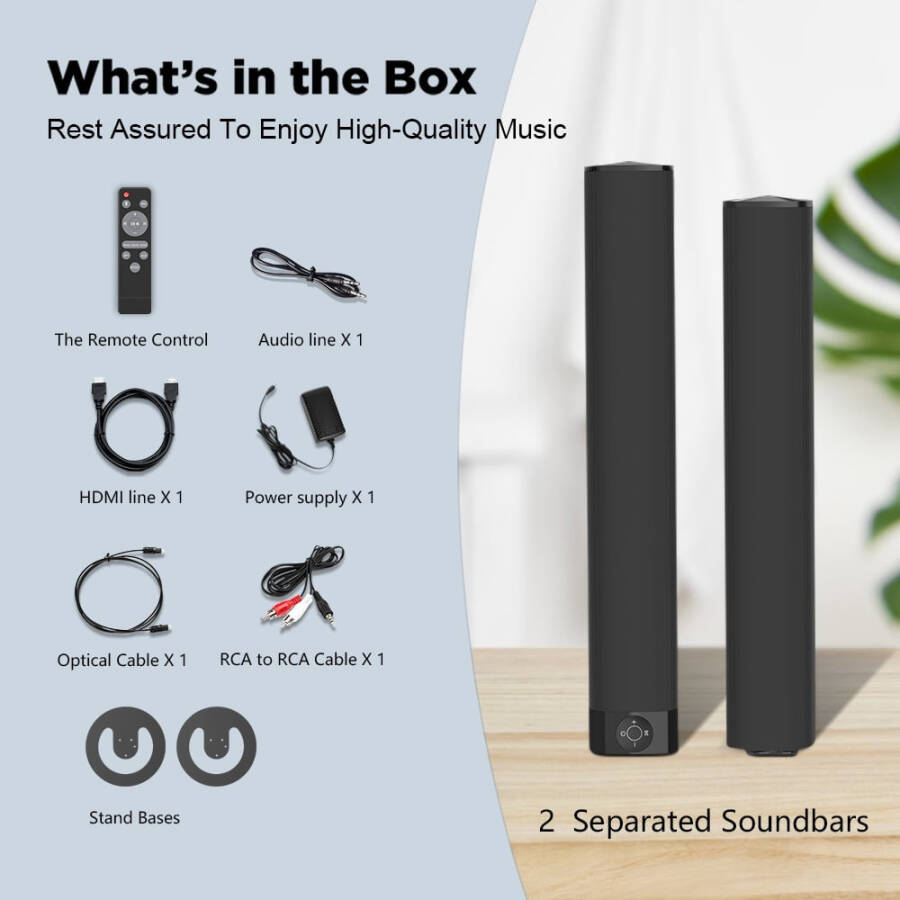 Саундбар COWIN для ТВ-динамика Soundbar, Bluetooth и проводное подключение 2-в-1, разъемный настенный монтаж, домашний аудиотеатр (BT5.0/оптический/AUX/пульт ДУ) 32 дюйма - 2