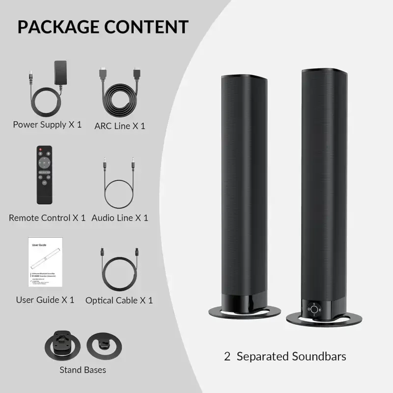 Саундбар COWIN для ТВ-динамика Soundbar, Bluetooth и проводное подключение 2-в-1, разъемный настенный монтаж, домашний аудиотеатр (BT5.0/оптический/AUX/пульт ДУ) 32 дюйма - 2