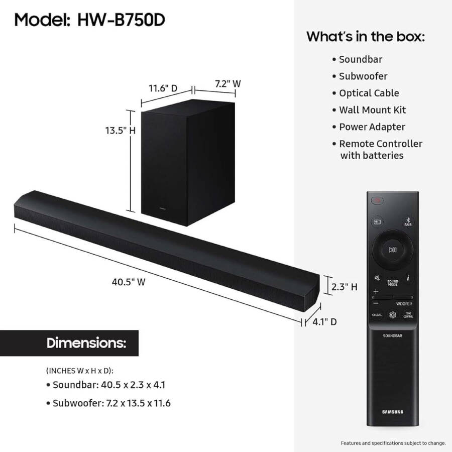 Саундбар Samsung HW-B750D 5.1 с сабвуфером, Dolby Digital и беспроводные тыловые объемные динамики Samsung SWA-9200S 2.0 (2024) - 4