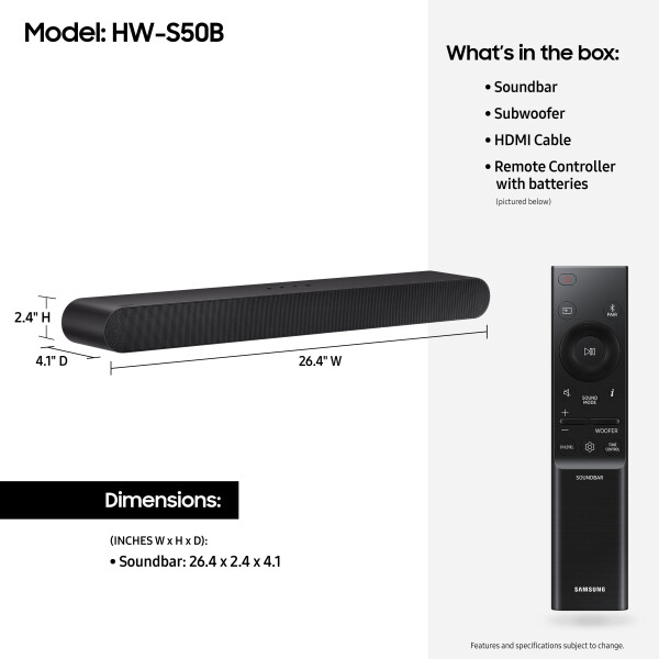 Саундбар SAMSUNG HW-S50B/ZA 3.0 со встроенными динамиками, поддержкой Dolby 5.1 / DTS Virtual: X - 3