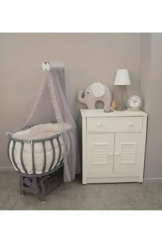 Savatcha Beshik Yog'och Beshik Uyqu Setli Tabiiy Yog'och Beshik Bambuk00-Kulrang - 1