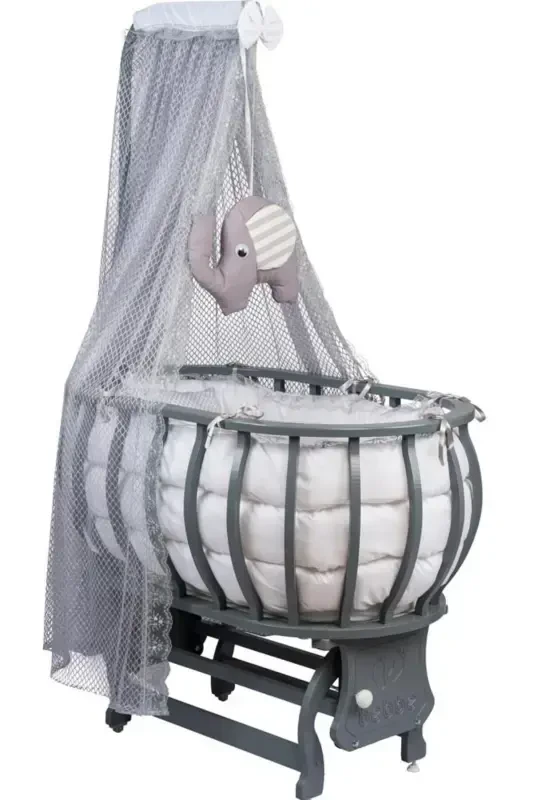 Savatcha Beshik Yog'och Beshik Uyqu Setli Tabiiy Yog'och Beshik Bambuk00-Kulrang - 3