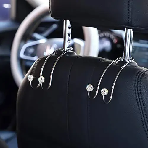 SAVORI Auto Hooks Bling Car Hangers Organizer Seat Headrest Hooks Strong and Durable Backseat Hanger Storage Universal for SUV Truck Vehicle 2 Pack (AB) - 3