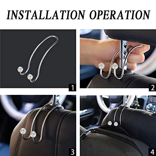SAVORI Auto Hooks Bling Car Hangers Organizer Seat Headrest Hooks Strong and Durable Backseat Hanger Storage Universal for SUV Truck Vehicle 2 Pack (AB) - 5