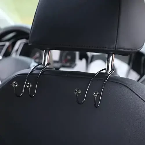SAVORI Auto Hooks Bling Car Hangers Organizer Seat Headrest Hooks Strong and Durable Backseat Hanger Storage Universal for SUV Truck Vehicle 2 Pack (Black A) - 6