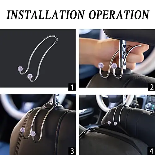 SAVORI Auto Hooks Bling Car Hangers Organizer Seat Headrest Hooks Strong and Durable Backseat Hanger Storage Universal for SUV Truck Vehicle 2 Pack (Light Purple) - 5
