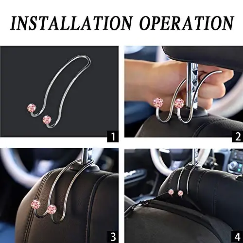 SAVORI Auto Hooks Bling Car Hangers Organizer Seat Headrest Hooks Strong and Durable Backseat Hanger Storage Universal for SUV Truck Vehicle 2 Pack (Pink) - 5