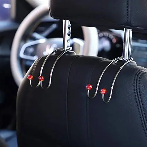 SAVORI Auto Hooks Bling Car Hangers Organizer Seat Headrest Hooks Strong and Durable Backseat Hanger Storage Universal for SUV Truck Vehicle 2 Pack (Red) - 3