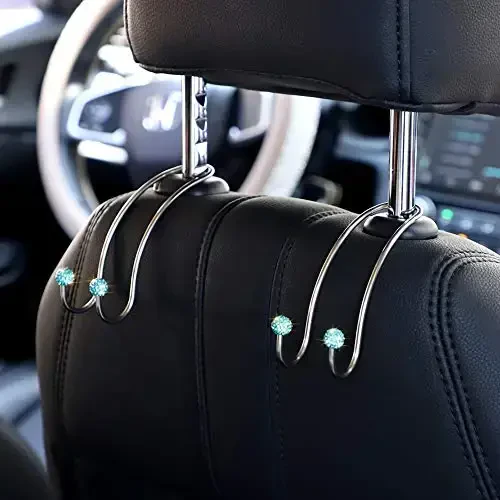 SAVORI Auto Hooks Bling Car Hangers Organizer Seat Headrest Hooks Strong and Durable Backseat Hanger Storage Universal for SUV Truck Vehicle 2 Pack (Sky Blue) - 3