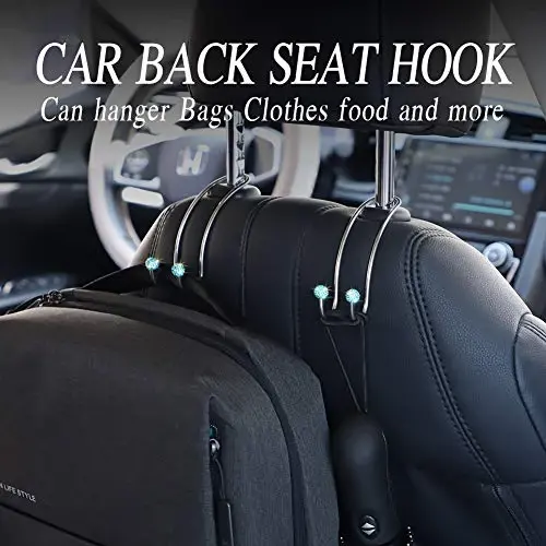 SAVORI Auto Hooks Bling Car Hangers Organizer Seat Headrest Hooks Strong and Durable Backseat Hanger Storage Universal for SUV Truck Vehicle 2 Pack (Sky Blue) - 6