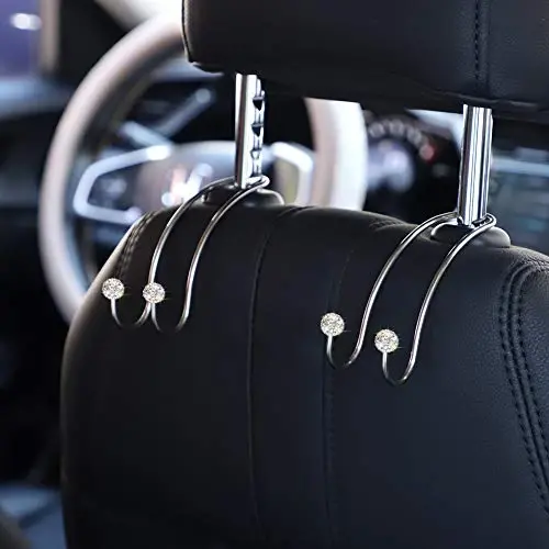 SAVORI Auto Hooks Bling Car Hangers Organizer Seat Headrest Hooks Strong and Durable Backseat Hanger Storage Universal for SUV Truck Vehicle 2 Pack (White) - 3