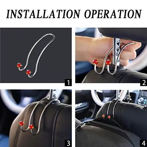 SAVORI Avto Ilgaklar Bling Avtomobil Osiladigan joylar Tashkilotchi O'rindiq Bosh suyagi Ilgaklar Kuchli va Bardoshli Orqa o'rindiq Osma Saqlash SUV Yuk mashinasi uchun Universal Transport vositasi 2 dona (Qizil) - 5