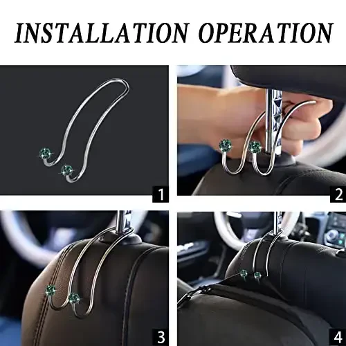 SAVORI Auto Hooks Bling Car Hangers Organizer Seat Headrest Hooks Strong and Durable Backseat Hanger Storage Universal for SUV Truck Vehicle 2 Pack (Dark Green) - 5