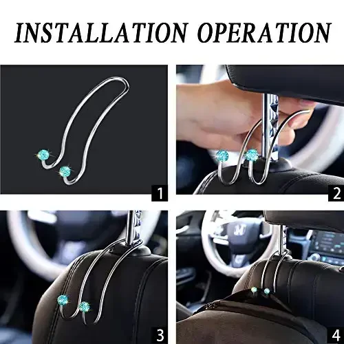SAVORI Auto Hooks Bling Car Hangers Organizer Seat Headrest Hooks Strong and Durable Backseat Hanger Storage Universal for SUV Truck Vehicle 2 Pack (Sky Blue) - 5