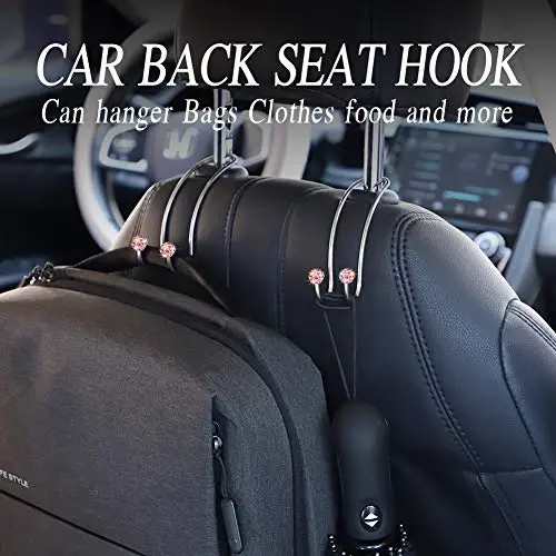 SAVORI Auto Hooks Bling Car Hangers Organizer Seat Headrest Hooks Strong and Durable Backseat Hanger Storage Universal for SUV Truck Vehicle 2 Pack (Pink) - 6