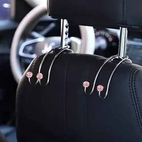 SAVORI Auto Hooks Bling Car Hangers Organizer Seat Headrest Hooks Strong and Durable Backseat Hanger Storage Universal for SUV Truck Vehicle 2 Pack (Pink) - 3