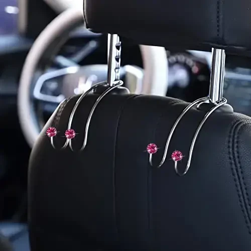 SAVORI Auto Hooks Bling Car Hangers Organizer Seat Headrest Hooks Strong and Durable Backseat Hanger Storage Universal for SUV Truck Vehicle 2 Pack (Fuchsia) - 3