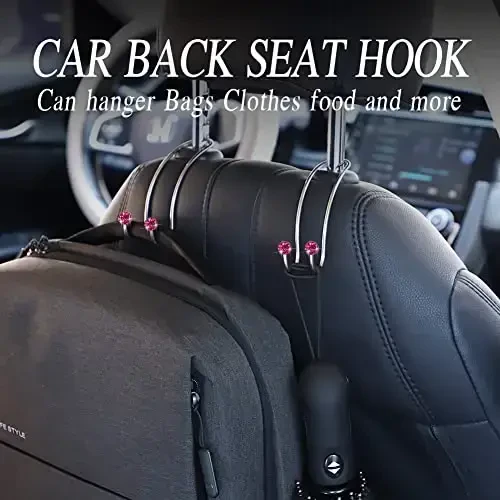SAVORI Auto Hooks Bling Car Hangers Organizer Seat Headrest Hooks Strong and Durable Backseat Hanger Storage Universal for SUV Truck Vehicle 2 Pack (Fuchsia) - SAVORI (1)