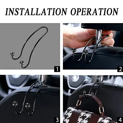 SAVORI Auto Hooks Bling Car Hangers Organizer Seat Headrest Hooks Strong and Durable Backseat Hanger Storage Universal for SUV Truck Vehicle 2 Pack (Black A) - 5
