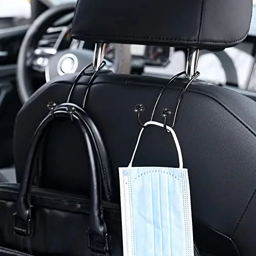 SAVORI Auto Hooks Bling Car Hangers Organizer Seat Headrest Hooks Strong and Durable Backseat Hanger Storage Universal for SUV Truck Vehicle 2 Pack (Black A) - 3