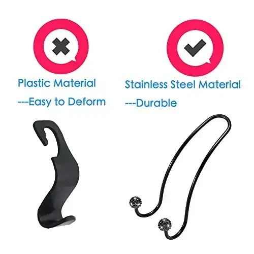 SAVORI Auto Hooks Bling Car Hangers Organizer Seat Headrest Hooks Strong and Durable Backseat Hanger Storage Universal for SUV Truck Vehicle 2 Pack (Black A) - 4