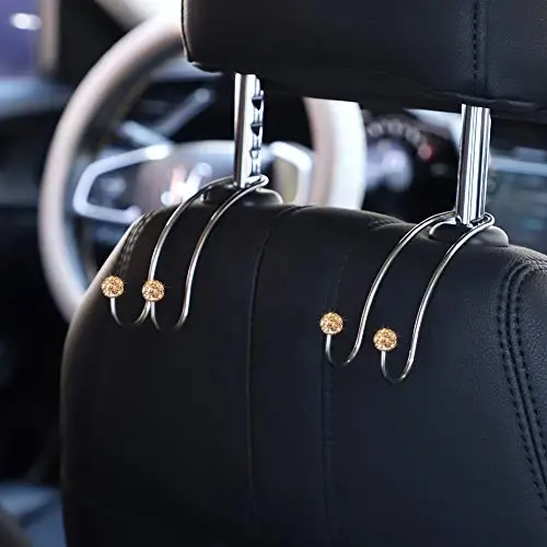 SAVORI Auto Hooks Bling Car Hangers Organizer Seat Headrest Hooks Strong and Durable Backseat Hanger Storage Universal for SUV Truck Vehicle 2 Pack (Gold) - 3