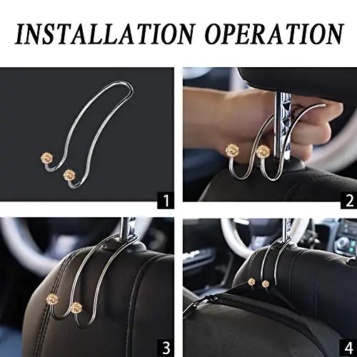 SAVORI Auto Hooks Bling Car Hangers Organizer Seat Headrest Hooks Strong and Durable Backseat Hanger Storage Universal for SUV Truck Vehicle 2 Pack (Gold) - 5