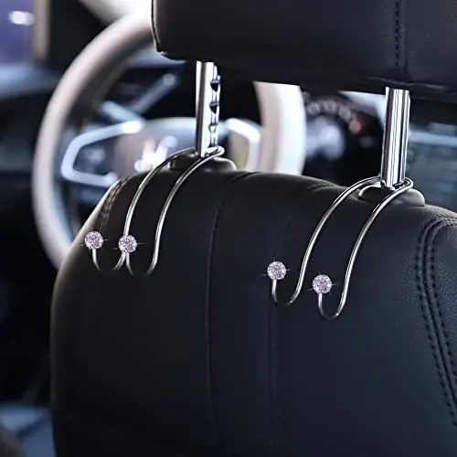 SAVORI Auto Hooks Bling Car Hangers Organizer Seat Headrest Hooks Strong and Durable Backseat Hanger Storage Universal for SUV Truck Vehicle 2 Pack (Light Purple) - 3