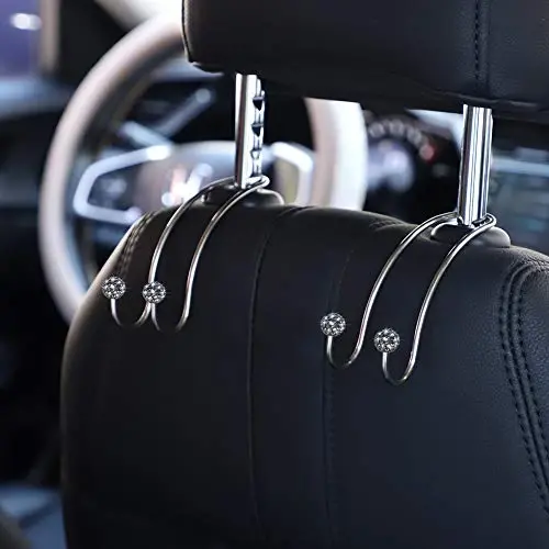 SAVORI Auto Hooks Bling Car Hangers Organizer Seat Headrest Hooks Strong and Durable Backseat Hanger Storage Universal for SUV Truck Vehicle 2 Pack (Gey) - 3