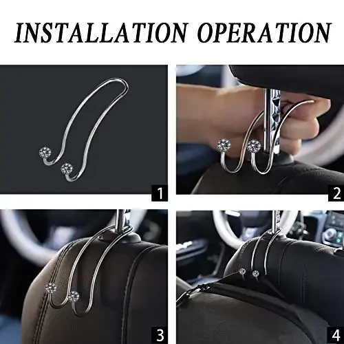 SAVORI Auto Hooks Bling Car Hangers Organizer Seat Headrest Hooks Strong and Durable Backseat Hanger Storage Universal for SUV Truck Vehicle 2 Pack (Gey) - 5
