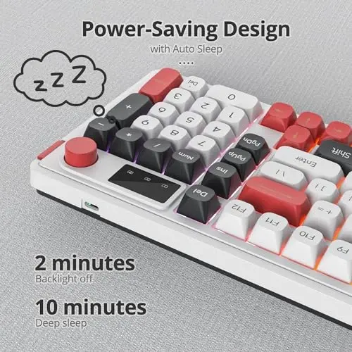 SbocKeeb 96% Wireless Keyboard with Number Pad and Knob,3-Modes Wired/Bluetooth 5.0/2.4G 98 Keys ABS Ball Caps RGB Quiet Mechanical Feel Membrane Gaming Keyboard for Win/Mac（White） - 4